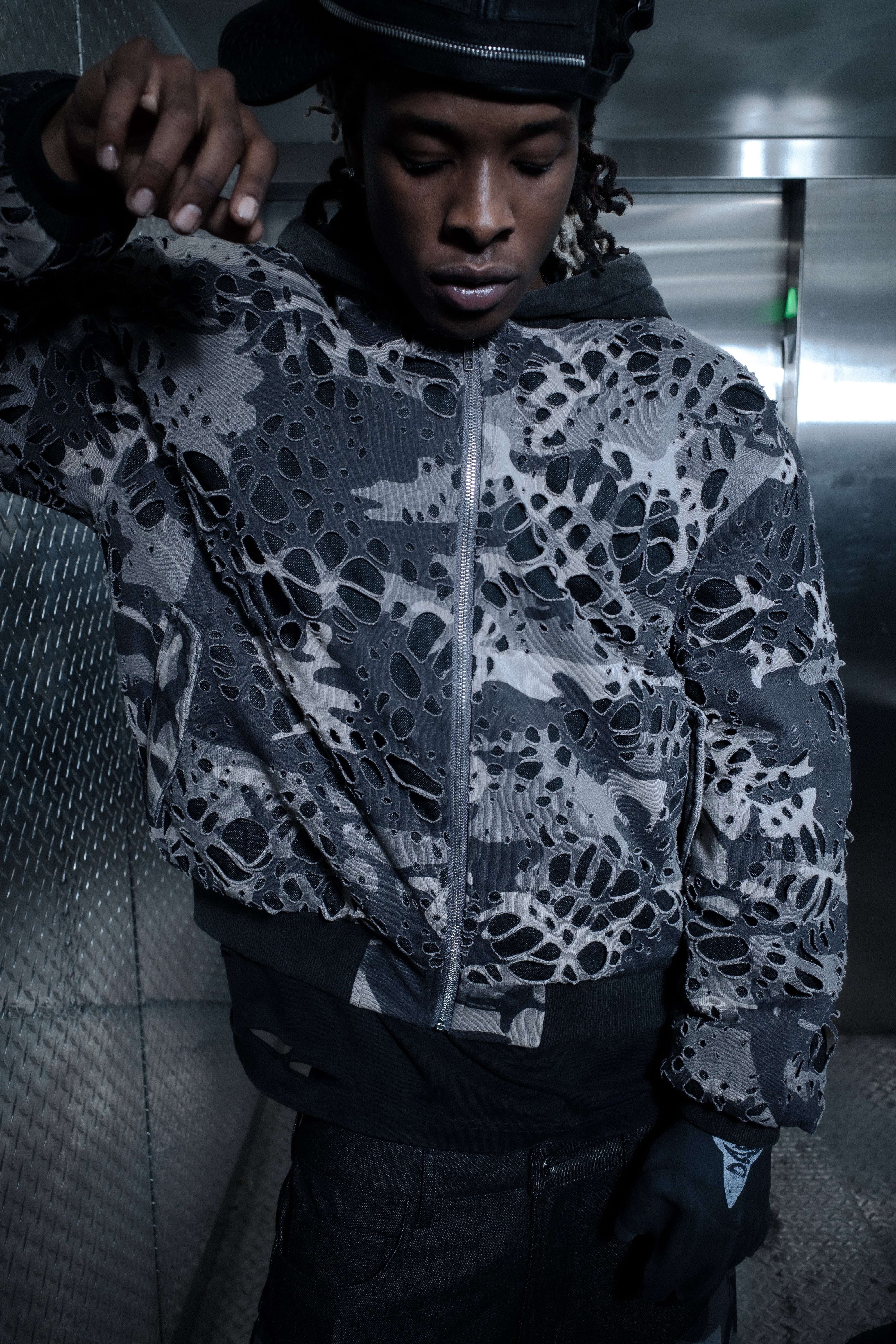 BL MUDCAMO BURNEDWEB DENIM BOMBER