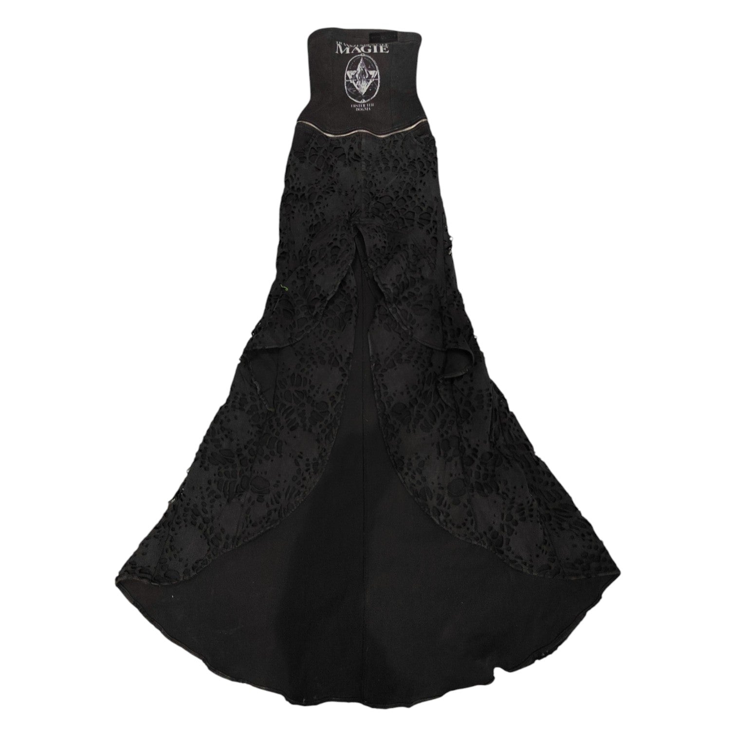 BL MAGIE DENIM TUBE TOP W/ DETACHABLE  ZIPPER BURNEDWEB DENIM SKIRT